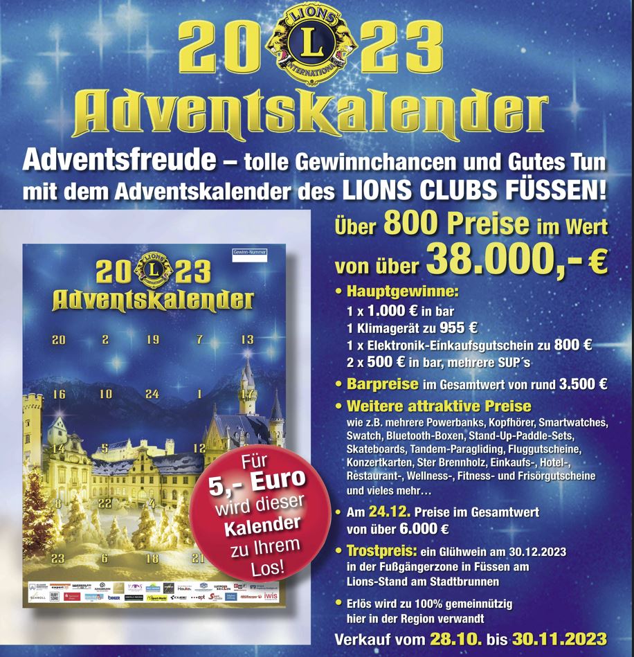 Die Preise des Adventskalenders 2023 - Lions Club Füssen - Lions 